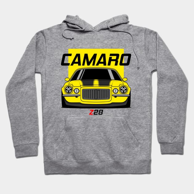 Front Racing Yellow Camaro Z 28 Hoodie by GoldenTuners